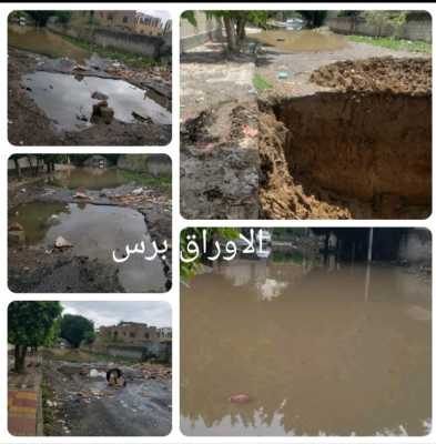  - ظهورسد للمياه الراكدة في حارةالنهدين بسبب مخالفة بناء أغلقت الشارع ومرور سيول الأمطار